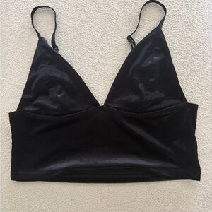 Garage Black Velvet Bralette Size S Soft Stretch Triangle Bra Minimalist Y2K